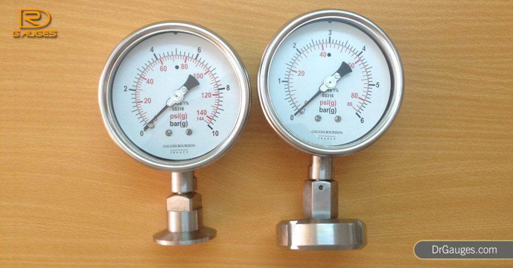 Đồng hồ áp suất màng thực phẩm (clamp và SMS Union)